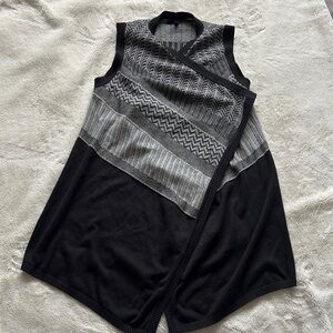 Banana Republic Black Grey Shawl Neck Open Front Hi Low Sleeveless Cardigan XS